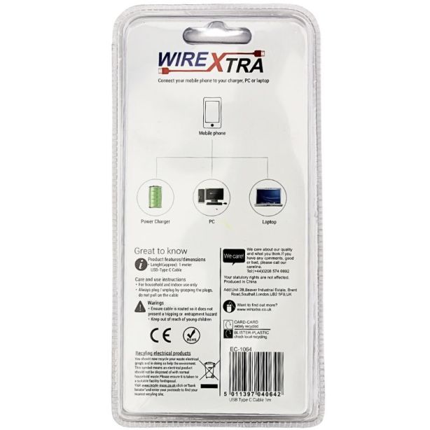 USB-Type C kaapeli WireXtra 1m